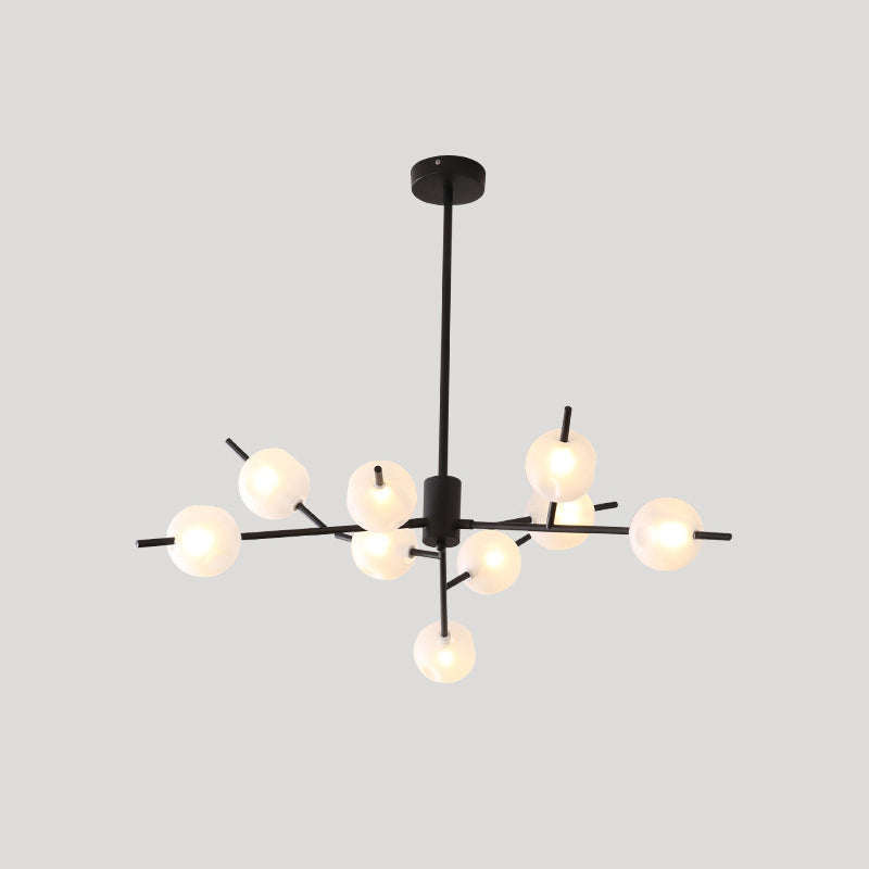 Modern Branch Chandelier Lamp Metal 9/12 Bulbs Bedroom Suspension Light in Black/Gold with Ball Acrylic Shade Insert
