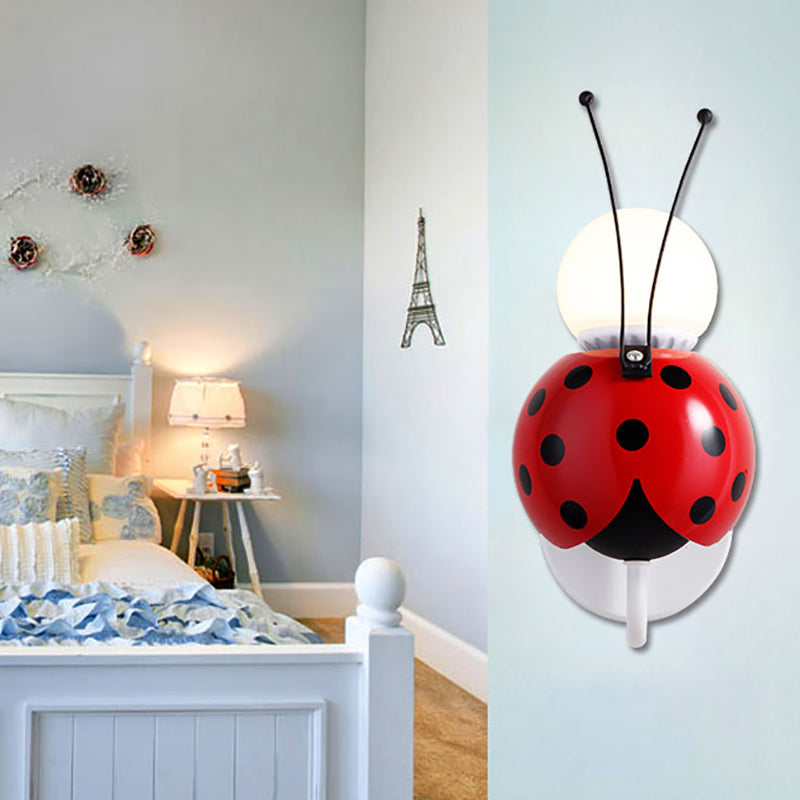 Red Ladybug Small Wall Light One Head Contemporary Plastic Wall Sconce for Stair