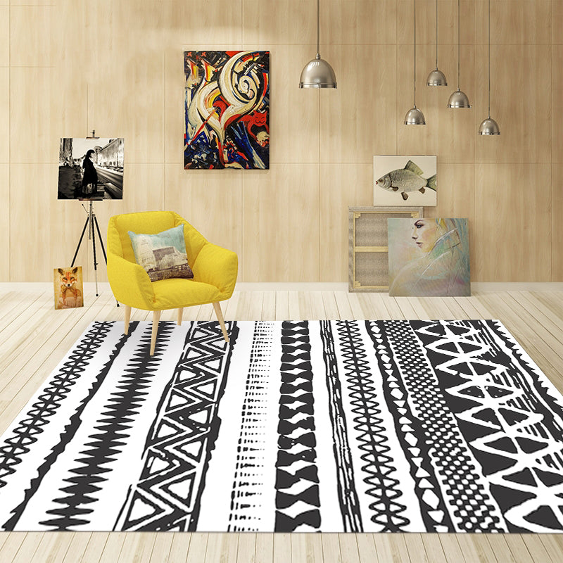 Americana Tribal  Washable Rug Black and White Ethnic Geometric Rug for Living Roon Stain Resistant Polyster Rug