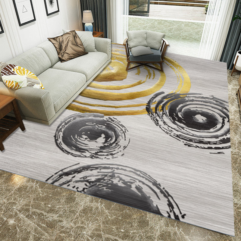 Vintage Concentric Circles Rug Grey and Golden Casual Rug Polyester Washable Area Rug for Living Room