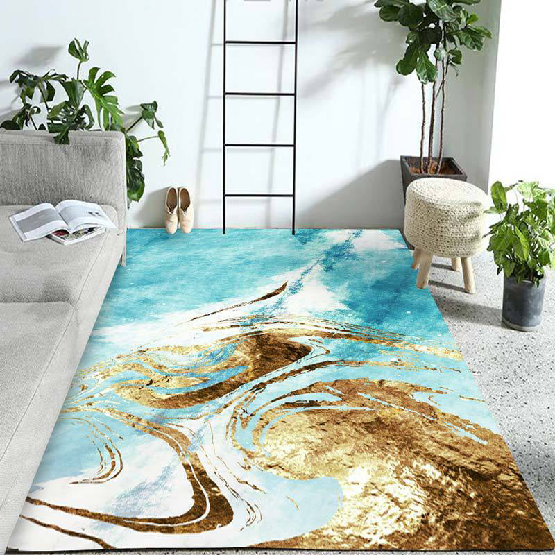 Creative Abstract Rug Blue Modern Rug Polyester Washable Non-Slip Backing Area Rug for Bedroom