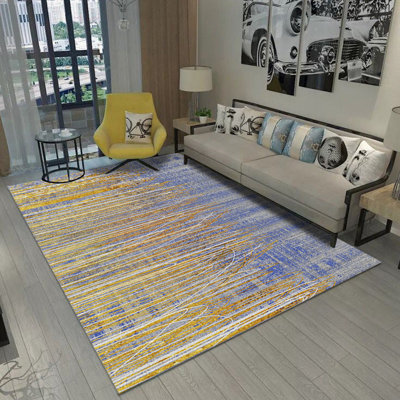 Modern Abstract Rug Golden and Gray Polyester Rug Washable Area Rug for Living Room