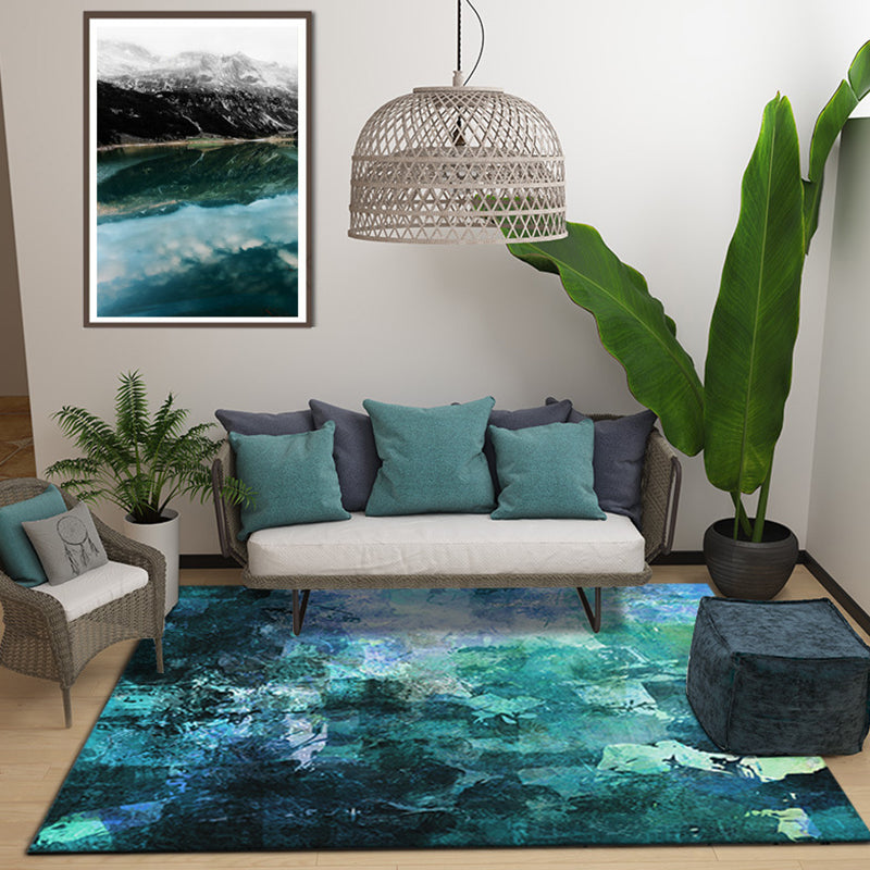 Novelty Brushstroke Pattern Rug Green Polyester Rug Washable Area Rug for Living Room