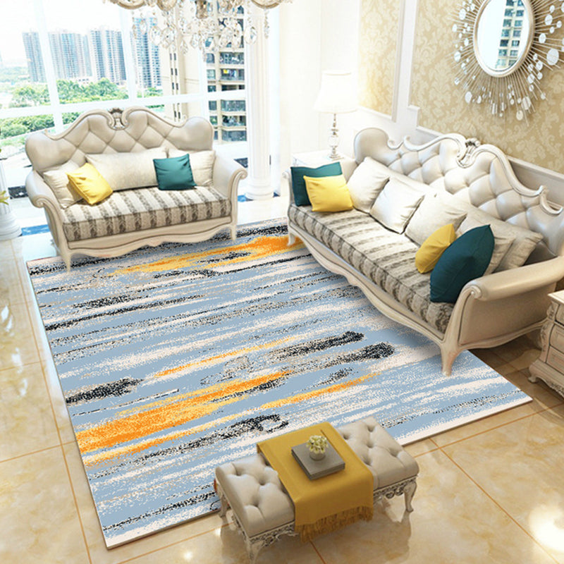Creative Abstract Pattern Rug Grey and Blue Modern Rug Polyester Washable Non-Slip Backing Area Rug for Living Room