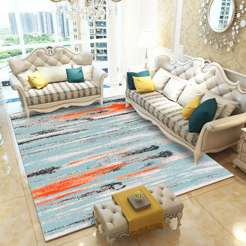 Creative Abstract Pattern Rug Grey and Blue Modern Rug Polyester Washable Non-Slip Backing Area Rug for Living Room