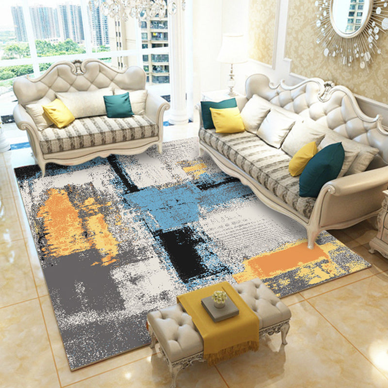 Multicolor Contemporary Rug Polyester Abstract Print Rug Machine Washable Area Rug for Living Room