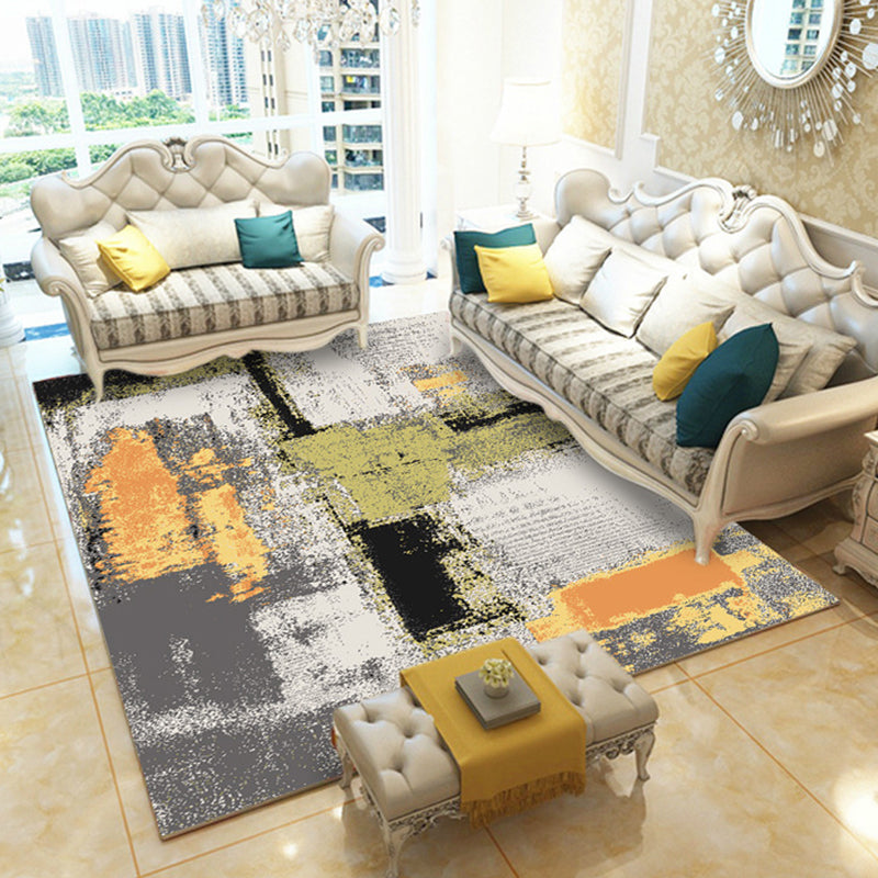 Multicolor Contemporary Rug Polyester Abstract Print Rug Machine Washable Area Rug for Living Room