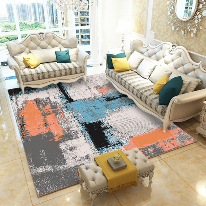 Multicolor Contemporary Rug Polyester Abstract Print Rug Machine Washable Area Rug for Living Room