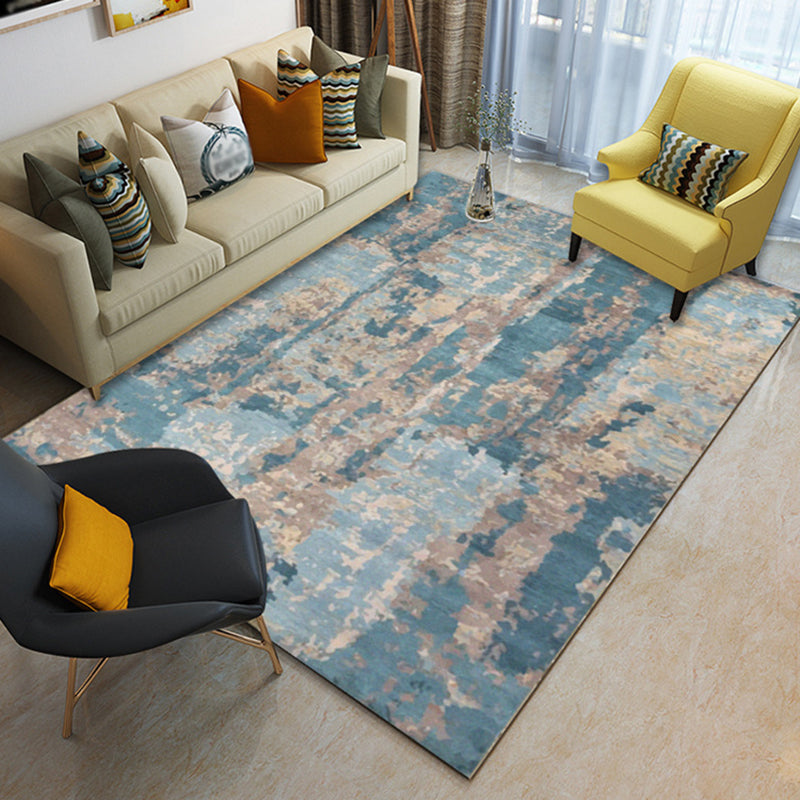 Vintage Abstract Pattern Rug Blue Novelty Rug Polyester Washable Area Rug for Living Room