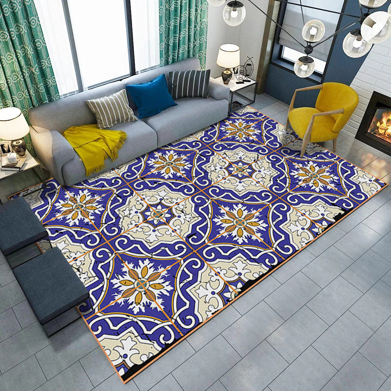 Oriental Moroccan Rug in Purple Floral Stripe Print Area Rug Polyester Machine Washable Area Rug for Home Decoration