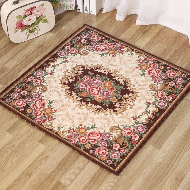 Moroccan Living Room Rug in Ivory Floral Motif  Pattern Carpet Acrylic Anti-Slip Machine Washable Area Rug
