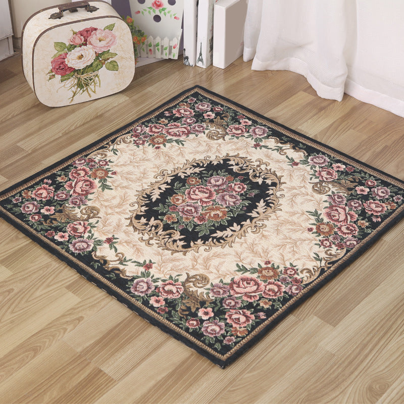 Moroccan Living Room Rug in Ivory Floral Motif  Pattern Carpet Acrylic Anti-Slip Machine Washable Area Rug