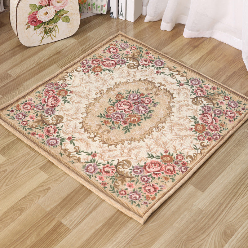 Moroccan Living Room Rug in Ivory Floral Motif  Pattern Carpet Acrylic Anti-Slip Machine Washable Area Rug
