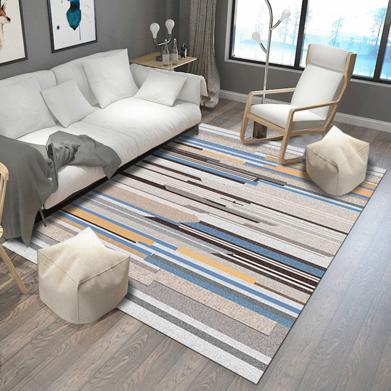 Apricot Multicolor Novelty Rug Polyester Striped Pattern Rug Washable Non-Slip Backing Carpet for Living Room