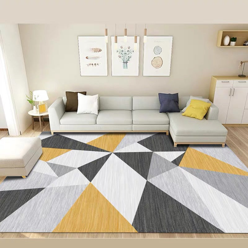 Minimalist Modern Rug in Ivory Color Block Triangle Pattern Rug Polyester Anti-Slip Washable Carpet for Home Decoration