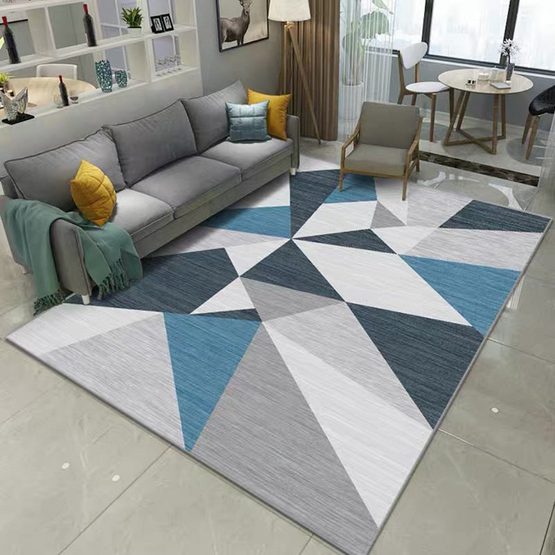 Minimalist Modern Rug in Ivory Color Block Triangle Pattern Rug Polyester Anti-Slip Washable Carpet for Home Decoration