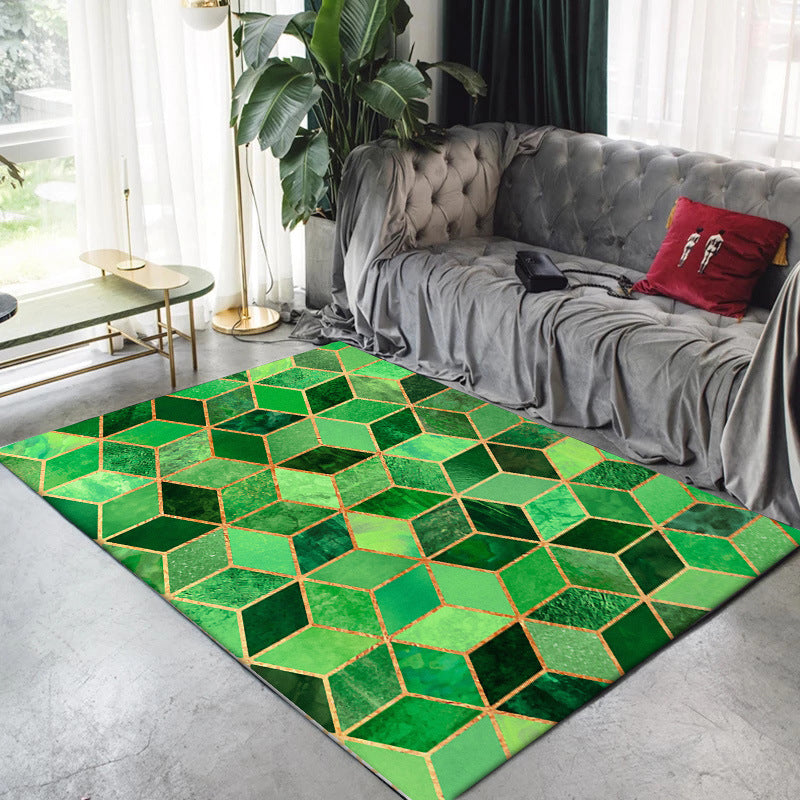 Novelty Modern Rug Colorful Geometry Hexagon Rhombus Pattern Rug Polyester Washable Anti-Slip Carpet for Home Decoration