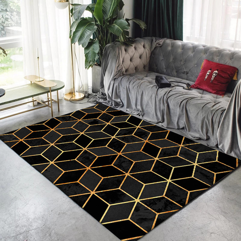 Novelty Modern Rug Colorful Geometry Hexagon Rhombus Pattern Rug Polyester Washable Anti-Slip Carpet for Home Decoration