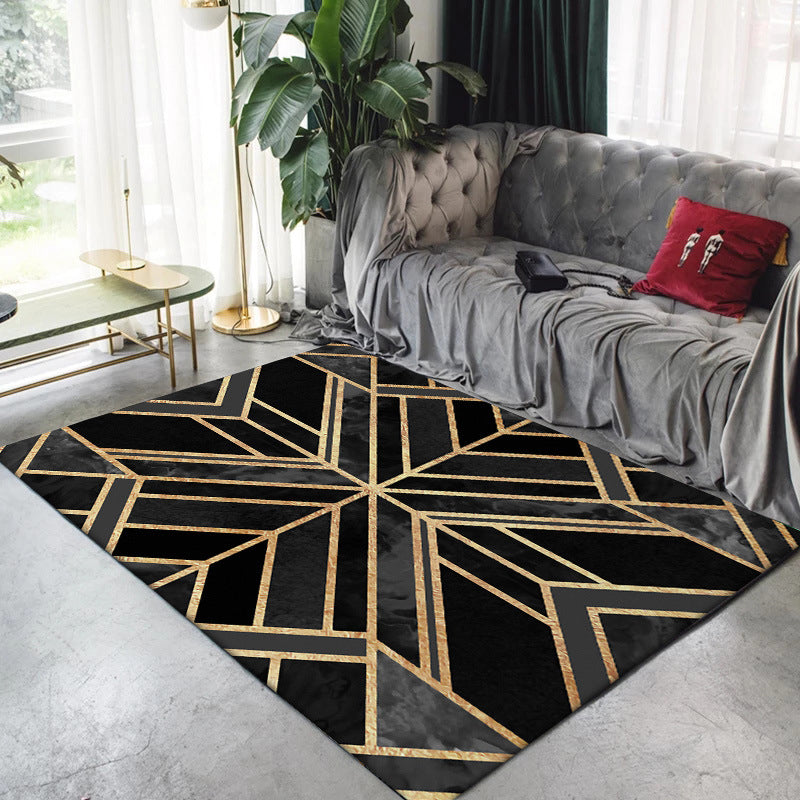 Contemporary Modern Rug in Black Geometry Quadrilateral Pattern Rug Polyester Washable Carpet for Home Decoration