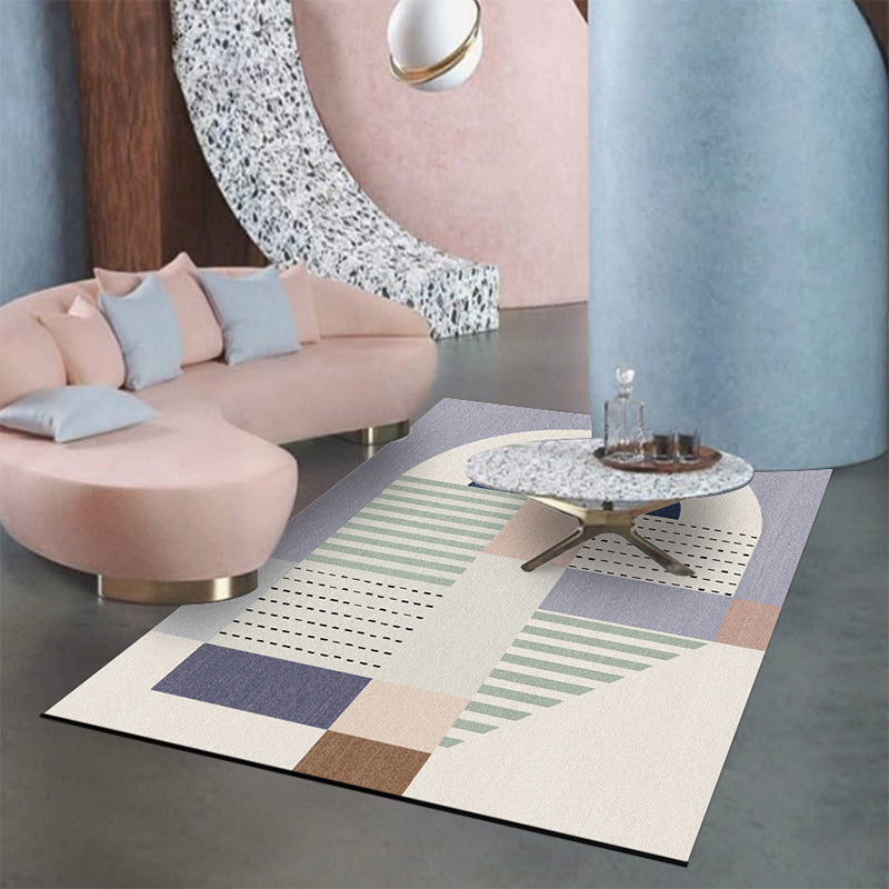 Pink Multicolor Casual Rug Polyester Striped Dotted Lines Pattern Rug Machine Washable Non-Slip Carpet for Bedroom