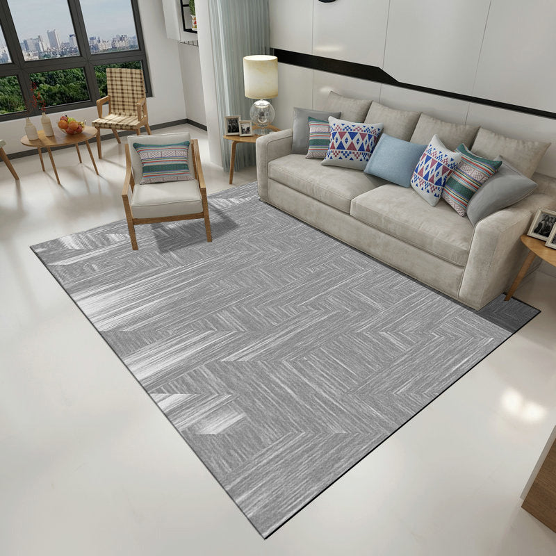 Modern Living Room Rug in Grey Abstract Stripe Pattern Rug Polyester Washable Carpet