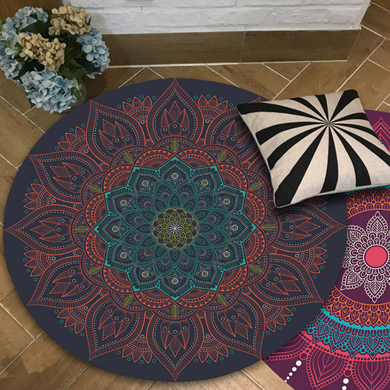 Stylish Floral Print Rug Brown Persian Rug Flannel Non-Slip Backing Washable Carpet for Living Room