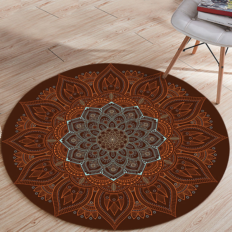 Stylish Floral Print Rug Brown Persian Rug Flannel Non-Slip Backing Washable Carpet for Living Room