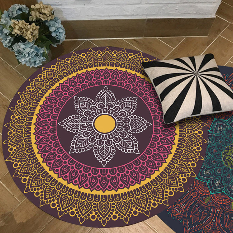 Brown and Yellow Persian Rug Flannel Floral Print Rug Washable Non-Slip Backing Carpet for Living Room