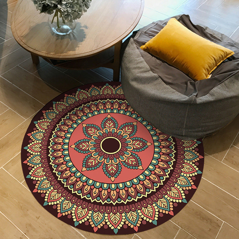 Brown and Yellow Persian Rug Flannel Floral Print Rug Washable Non-Slip Backing Carpet for Living Room