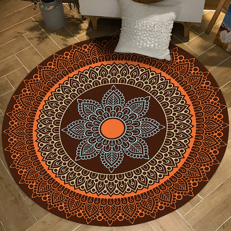Brown and Yellow Persian Rug Flannel Floral Print Rug Washable Non-Slip Backing Carpet for Living Room