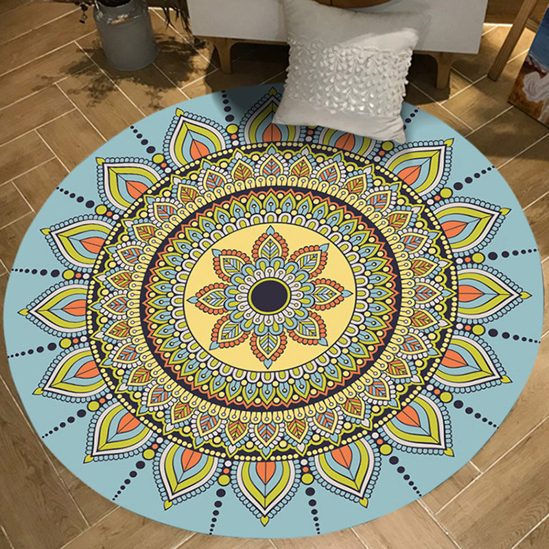 Moroccan Floral Print Rug Pink and Blue Flannel Rug Machine Washable Anti-Slip Area Rug for Bedroom
