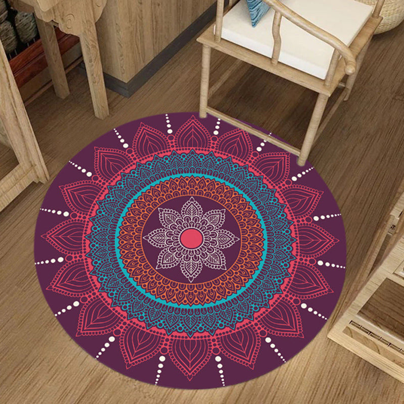 Moroccan Floral Print Rug Pink and Blue Flannel Rug Machine Washable Anti-Slip Area Rug for Bedroom