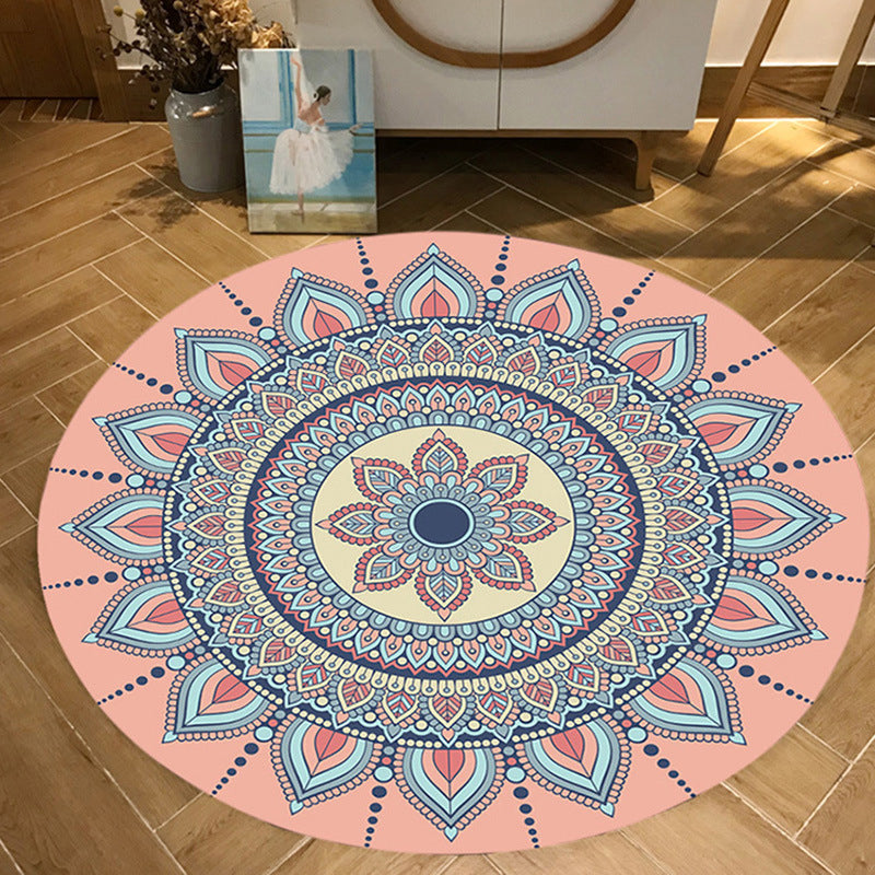 Moroccan Floral Print Rug Pink and Blue Flannel Rug Machine Washable Anti-Slip Area Rug for Bedroom
