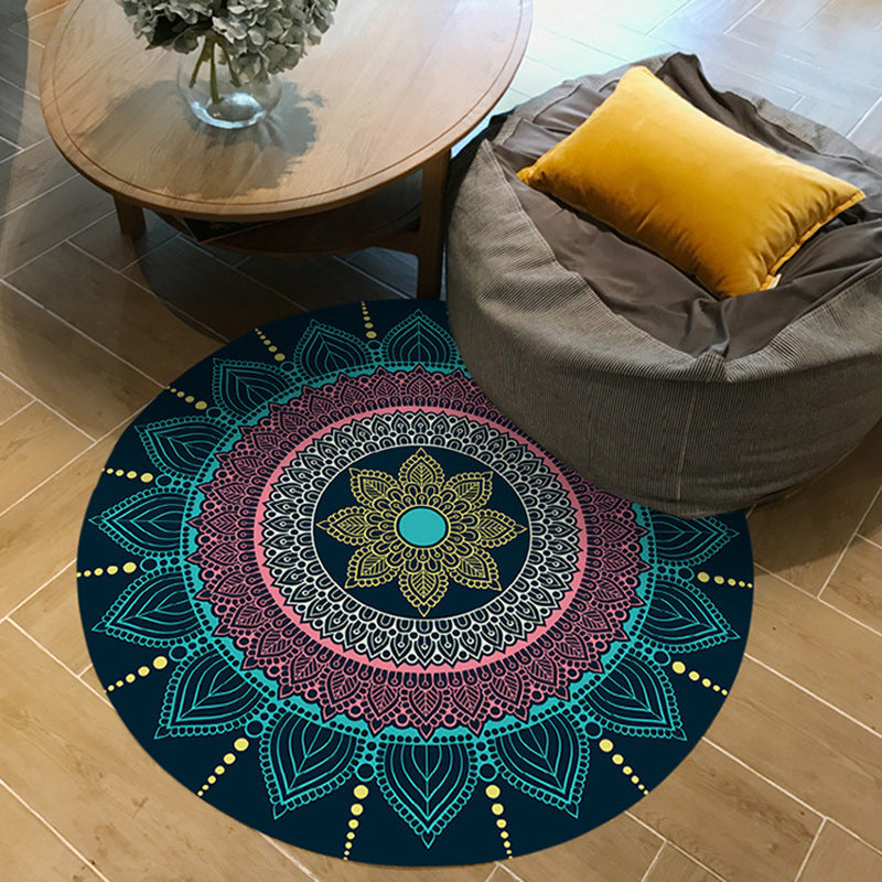 Moroccan Floral Print Rug Pink and Blue Flannel Rug Machine Washable Anti-Slip Area Rug for Bedroom