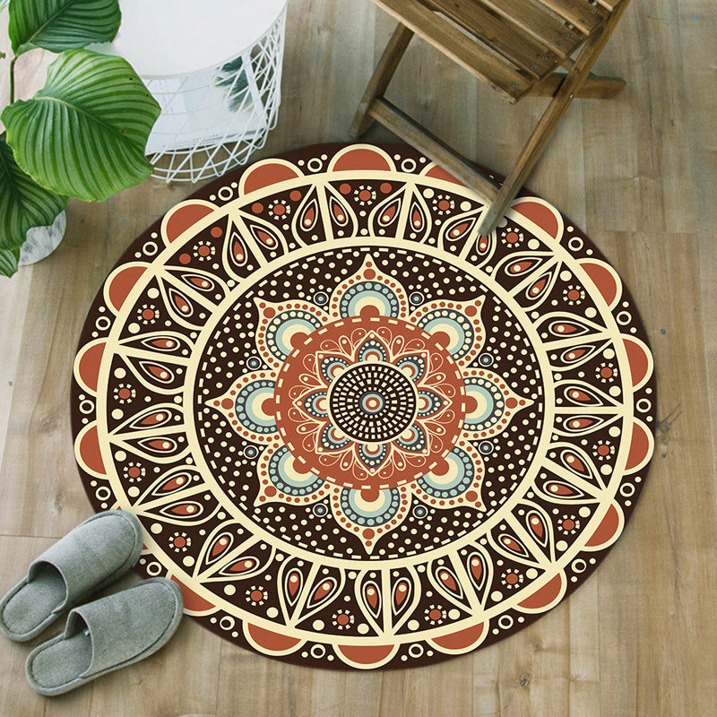 Unique Floral Pattern Rug Green and Red Mediterranean Rug Flannel Non-Slip Backing Washable Carpet for Living Room