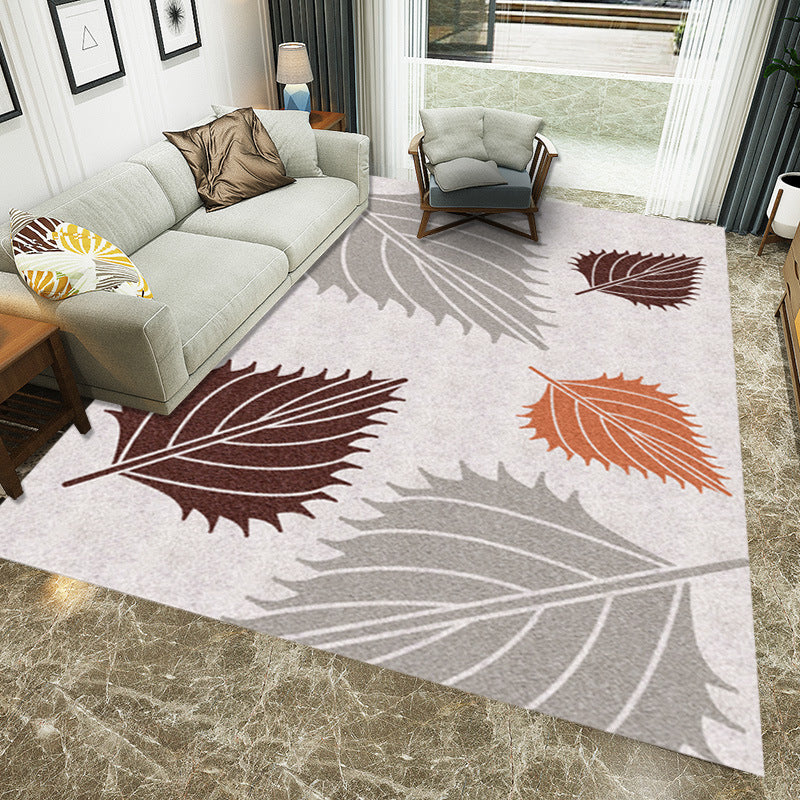 Modern Living Room Rug in Black and Green Botanical Leaves Floral Print Rug Polyester Stain-Resistant Area Rug