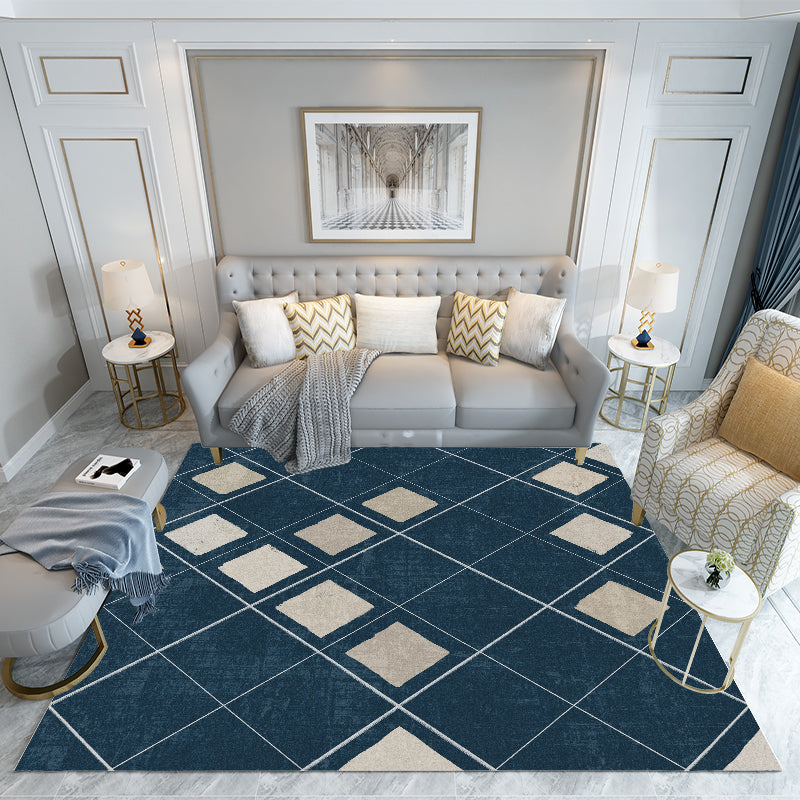 Unique Modern Rug Green and Blue Plaid Pattern Rug Pet Friendly Anti-Slip Backing Area Rug for Living Room