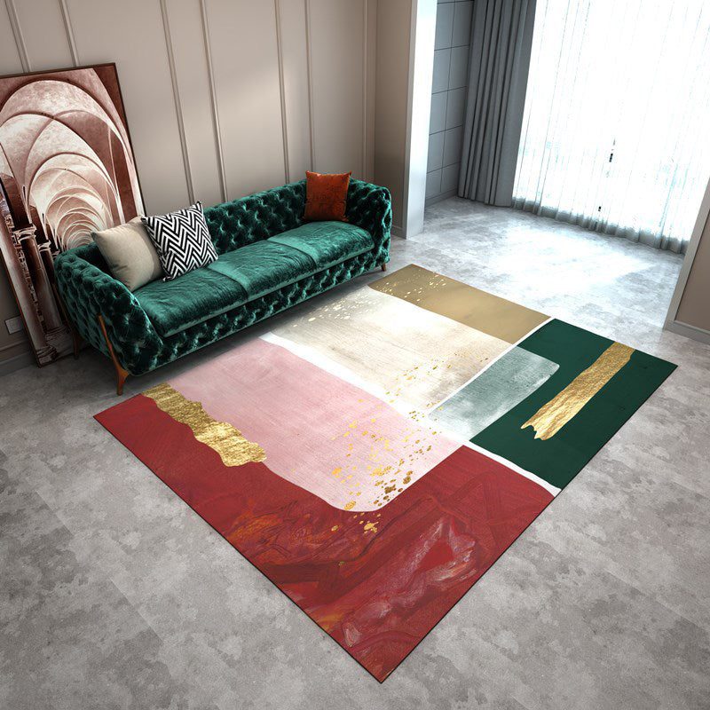 Nordic Colorblock abstrakter Teppich rot und blau moderner Teppich Polyester waschbarer Haustierfreundlicher Anti-Rutsch-Teppich für Wohnzimmer