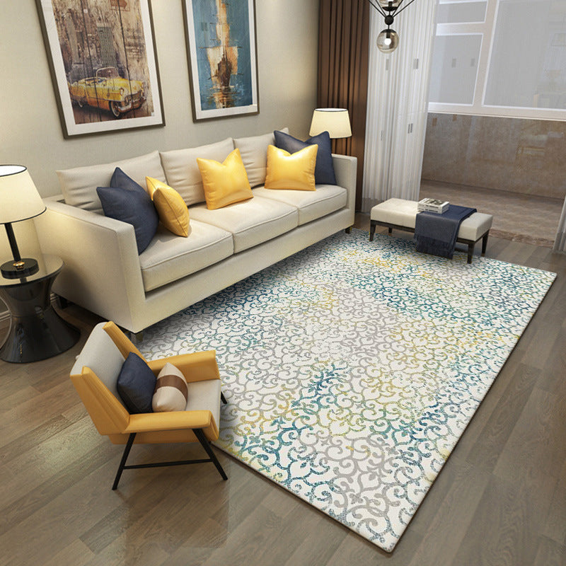 Grey and Green Vintage Rug Polyester Tribal Floral Pattern Rug Pet Friendly Washable Anti-Slip Backing Carpet for Decoration