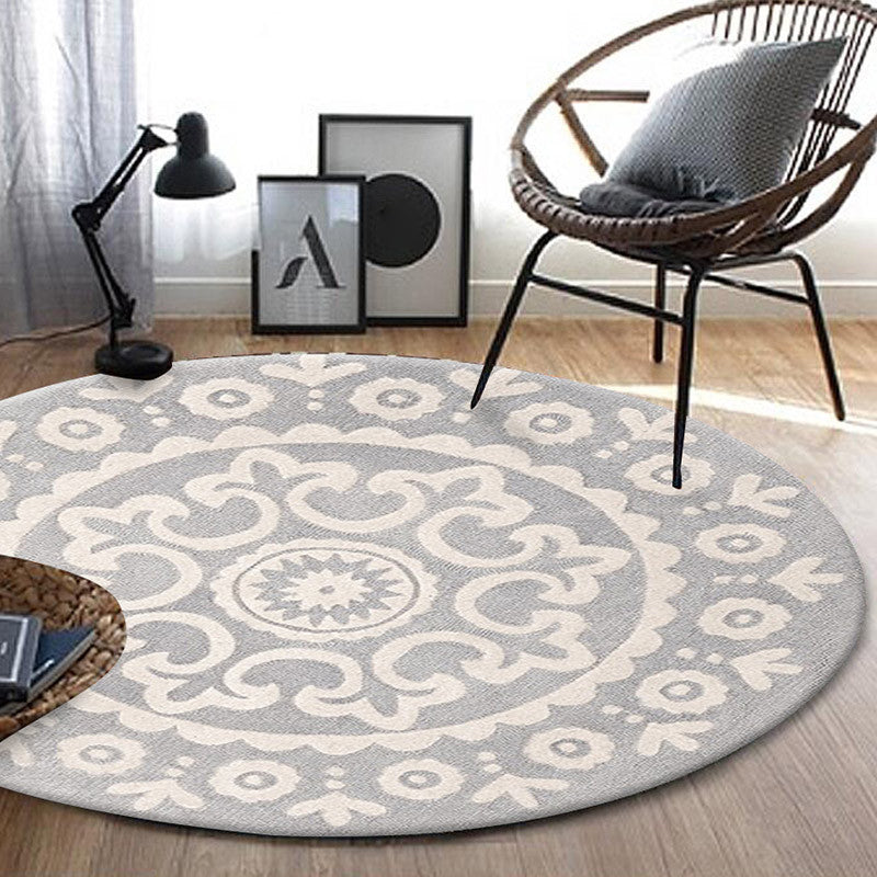 Unique Floral Pattern Rug Grey Bohemian Rug Polyester Pet Friendly Non-Slip Backing Washable Area Rug for Living Room