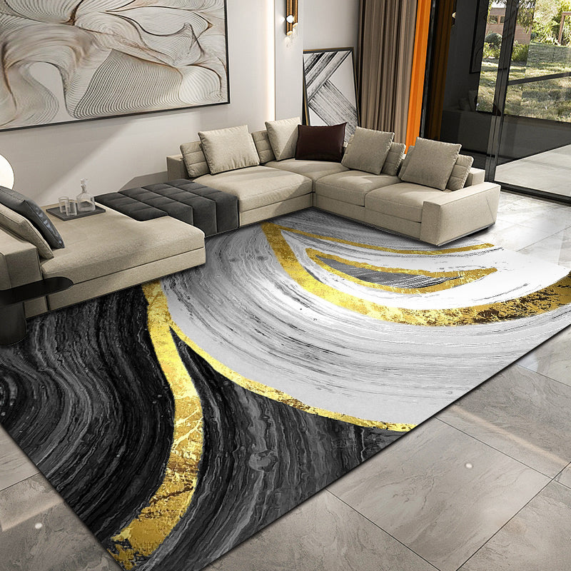 Unique Watercolor Pattern Rug Black and Green Modernism Rug Polyester Pet Friendly Washable Non-Slip Area Rug for Bedroom