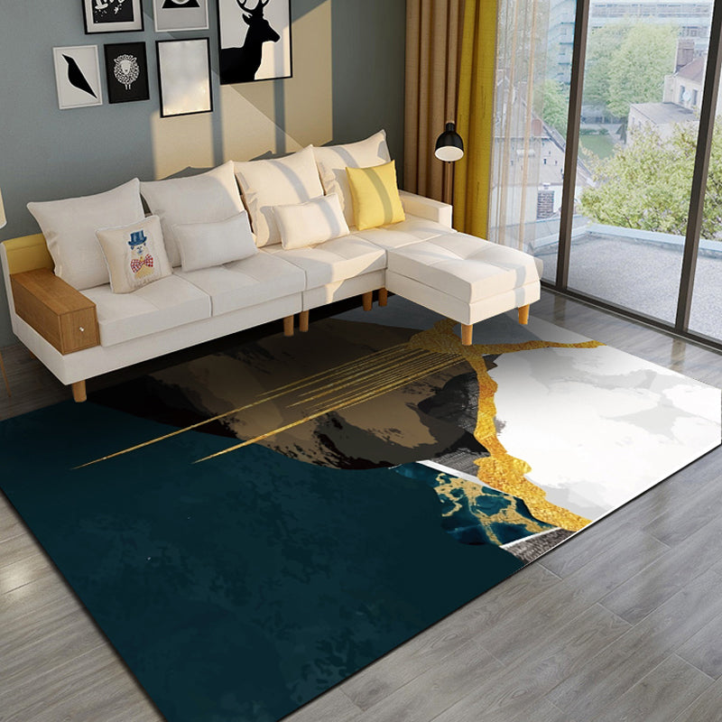 Unique Watercolor Pattern Rug Black and Green Modernism Rug Polyester Pet Friendly Washable Non-Slip Area Rug for Bedroom