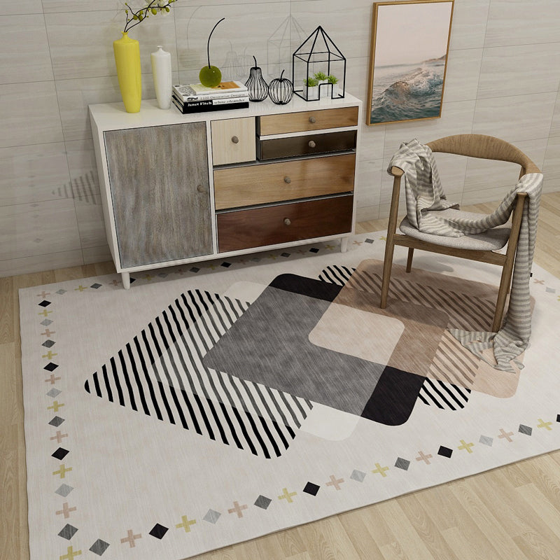 Modern Bedroom Area Rug Multi Color Line and Geometry Carpet Polyester Pet Friendly Stain-Proof Rug