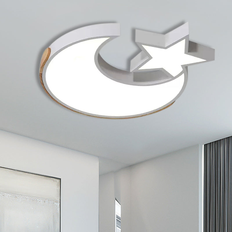 Lovely White LED Ceiling Light Star and Moon Acrylic Flushmount Light for Study Room