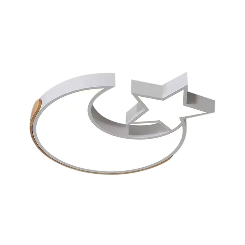 Lovely White LED Ceiling Light Star and Moon Acrylic Flushmount Light for Study Room
