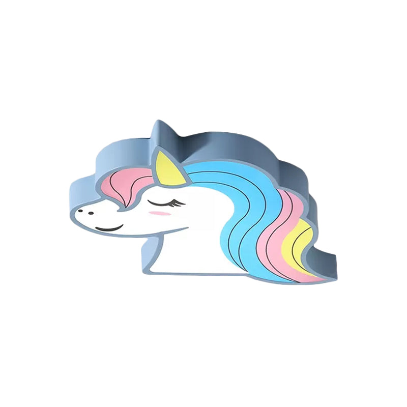 Child Bedroom Unicorn Flush Ceiling Light Acrylic Cartoon Multi-Colored Ceiling Fixture