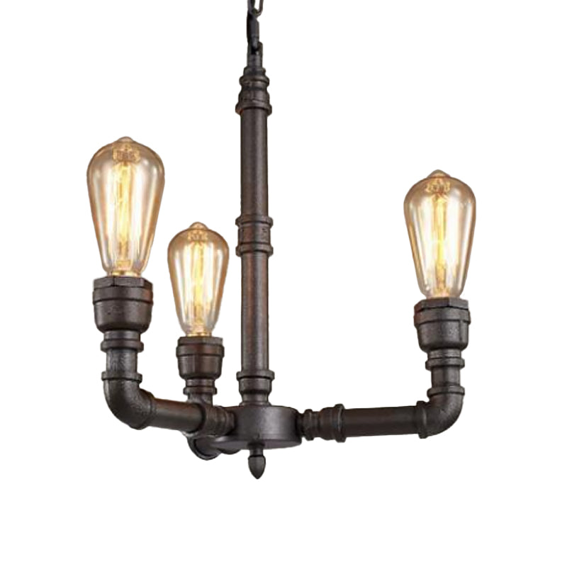Metal Black Chandelier Lamp Piping 3/6 Bulbs Steampunk Up Pendant Ceiling Light for Bistro