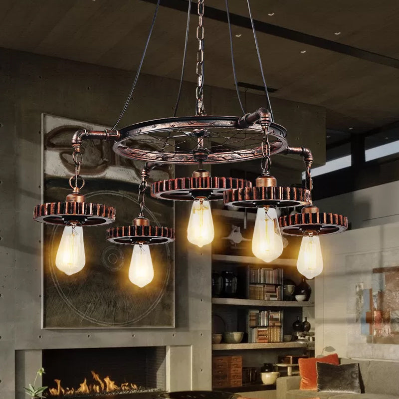 Bronze Gear en bronze Chandelier Loft Style Iron 3/5 / 7 LIGHT SOIR PLAFIER SUSPENSION PLAGE