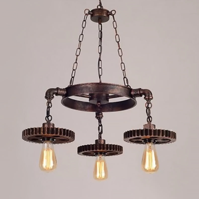 Verouderde bronzen tandwiel kroonluchter stijl zolderstijl ijzer 3/5/7-licht woonkamer plafond suspensielampje