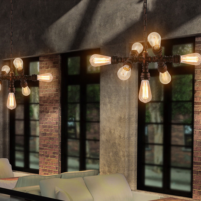 Sputnik Design Piping Bistro Kroonluchter Steampunk Iron 7-Bulb Antiek bronzen plafond Hang Light